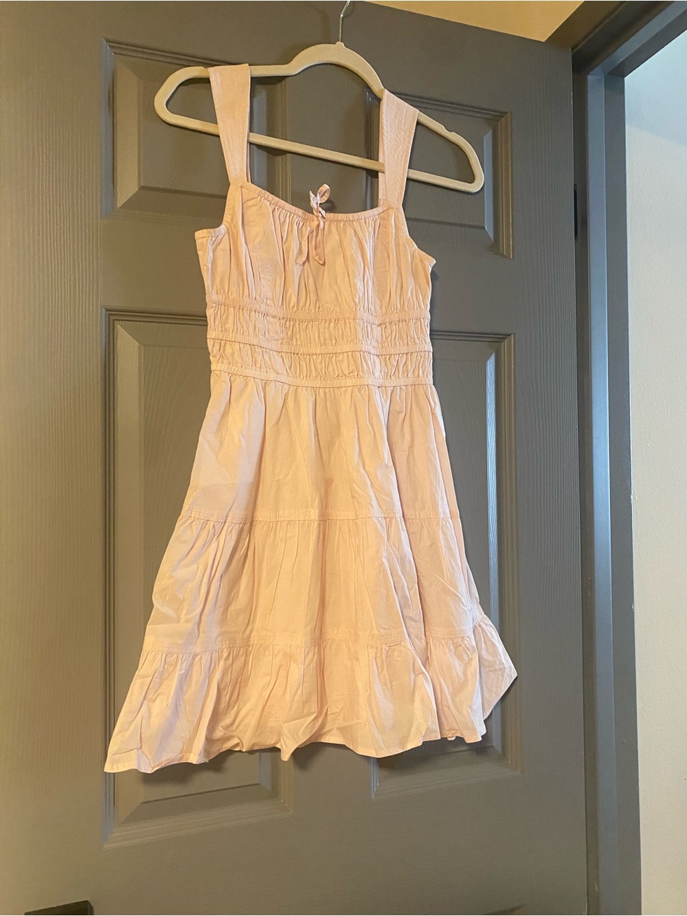 SOLD Sunday Best Cotton Light Pink Tiered Sundress Aritzia